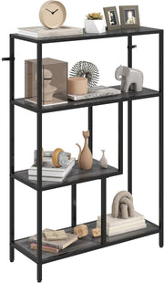 4 Tier Industrial Bookcase Charcoal Grey Metal Frame Freestanding Shelf 116cm
