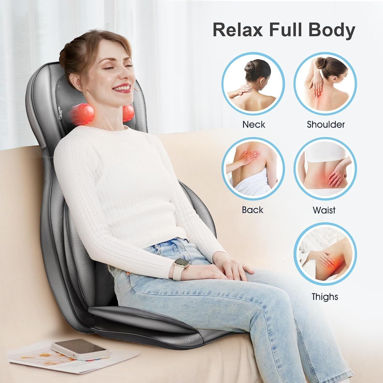 Full Body Heated Shiatsu Massage Chair Pad with Vibration & Compression