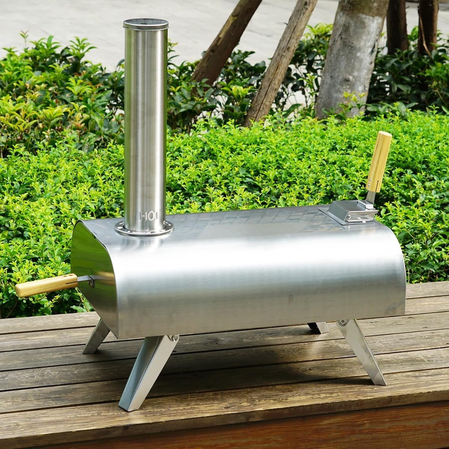 Outdoor Wood Fired Pizza Oven | 12" Stainless Steel BBQ Grill with Pizza Stone