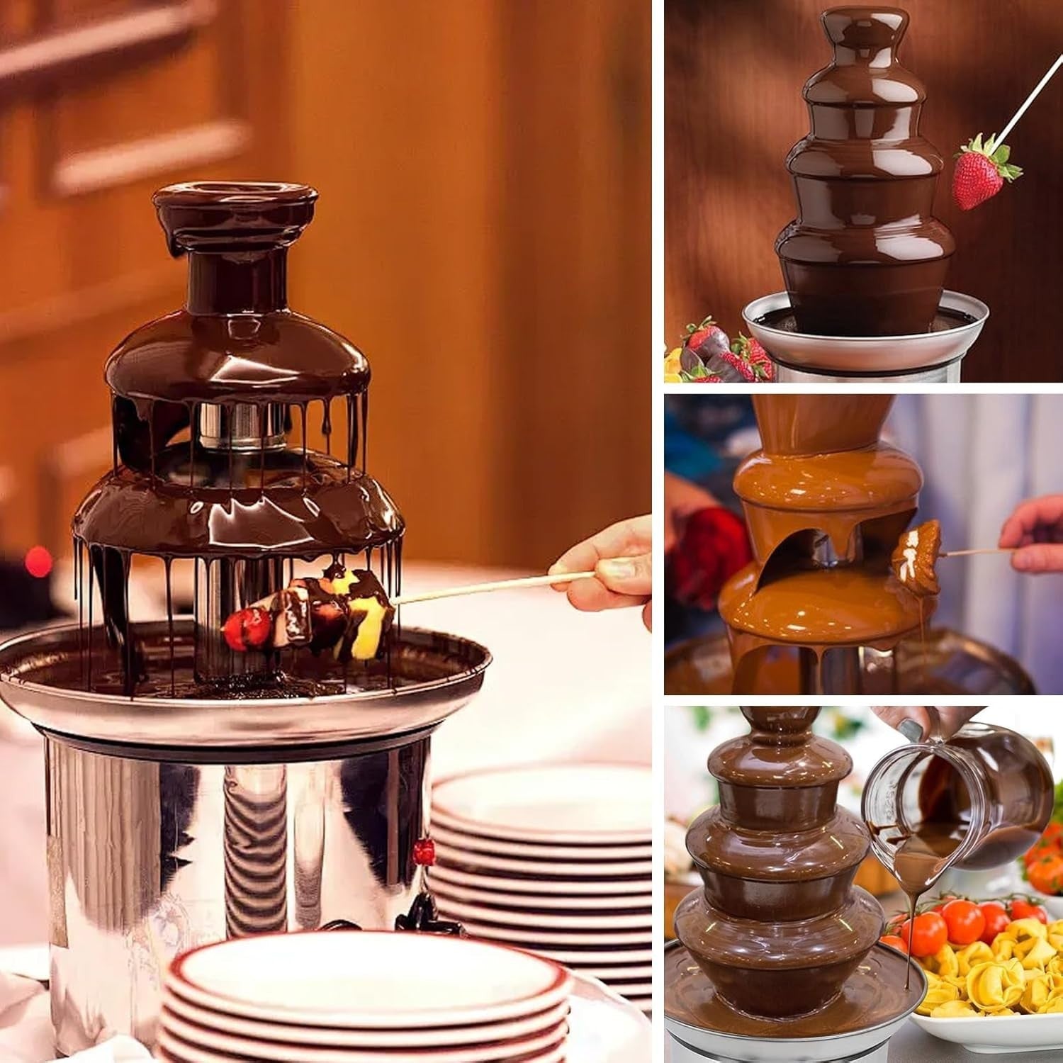 4 Tier Chocolate Fountain Machine Electric Fondue Set 220V UK Plug
