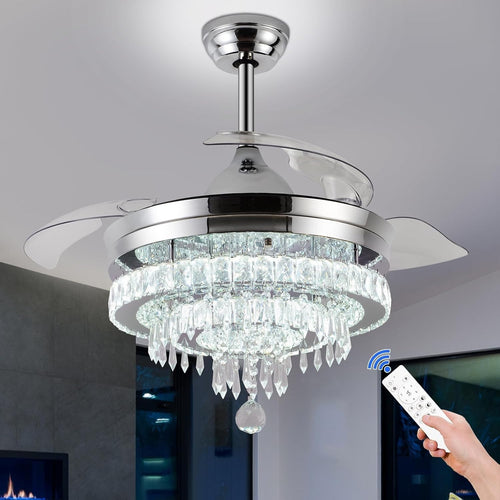 42" Crystal Ceiling Fan with Light Dimmable Remote Black