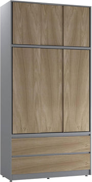 Oak Sliding Wardrobe 240cm 6 Doors 4 Drawers Bedroom Closet Storage Unit