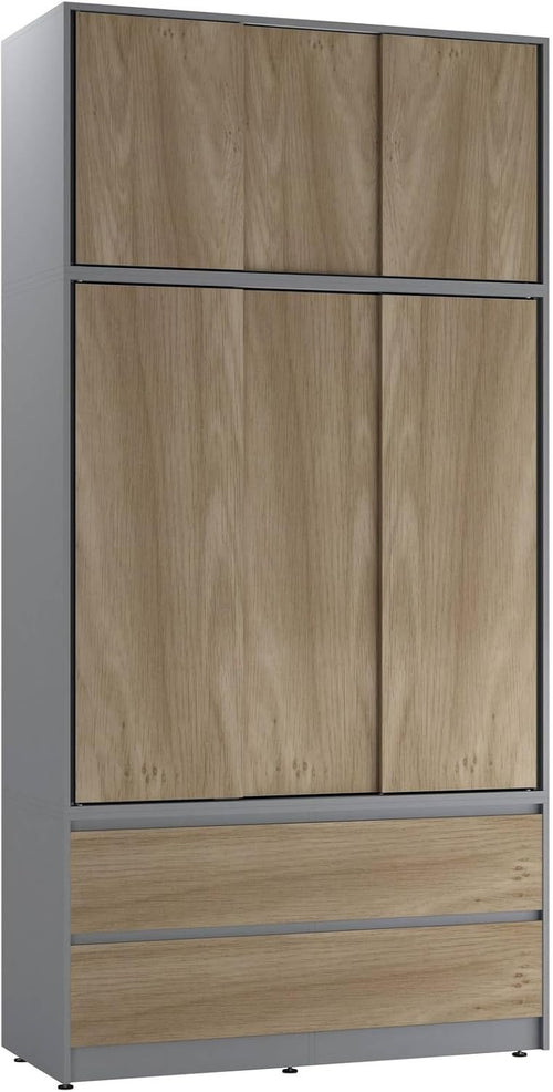 Oak Sliding Wardrobe 240cm 6 Doors 4 Drawers Bedroom Closet Storage Unit