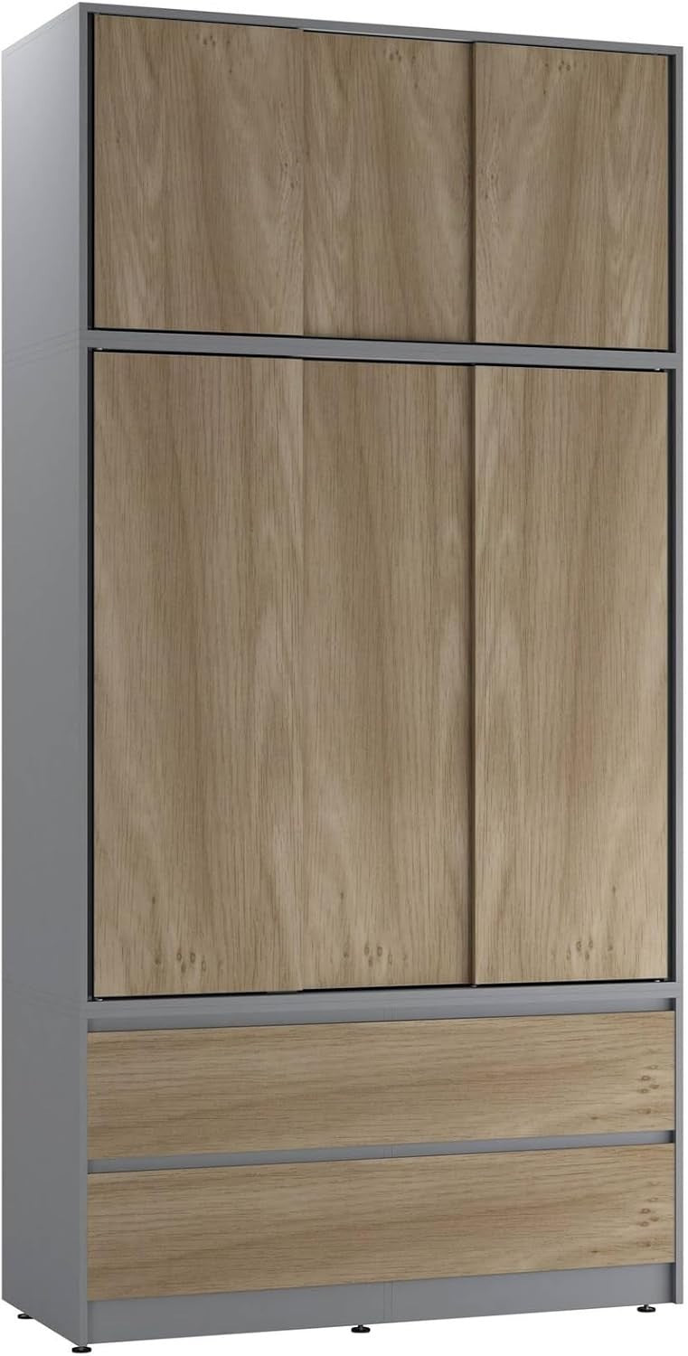 Oak Sliding Wardrobe 240cm 6 Doors 4 Drawers Bedroom Closet Storage Unit