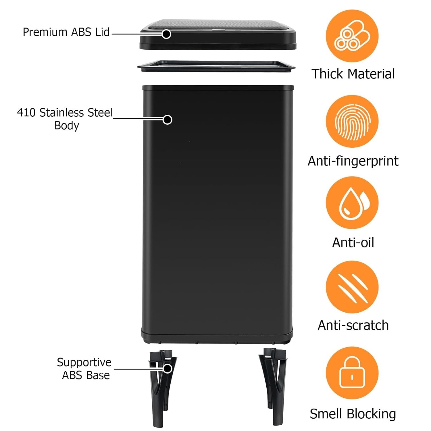 50L Automatic Kitchen Bin Touchless Stainless Steel Tall Sensor Lid