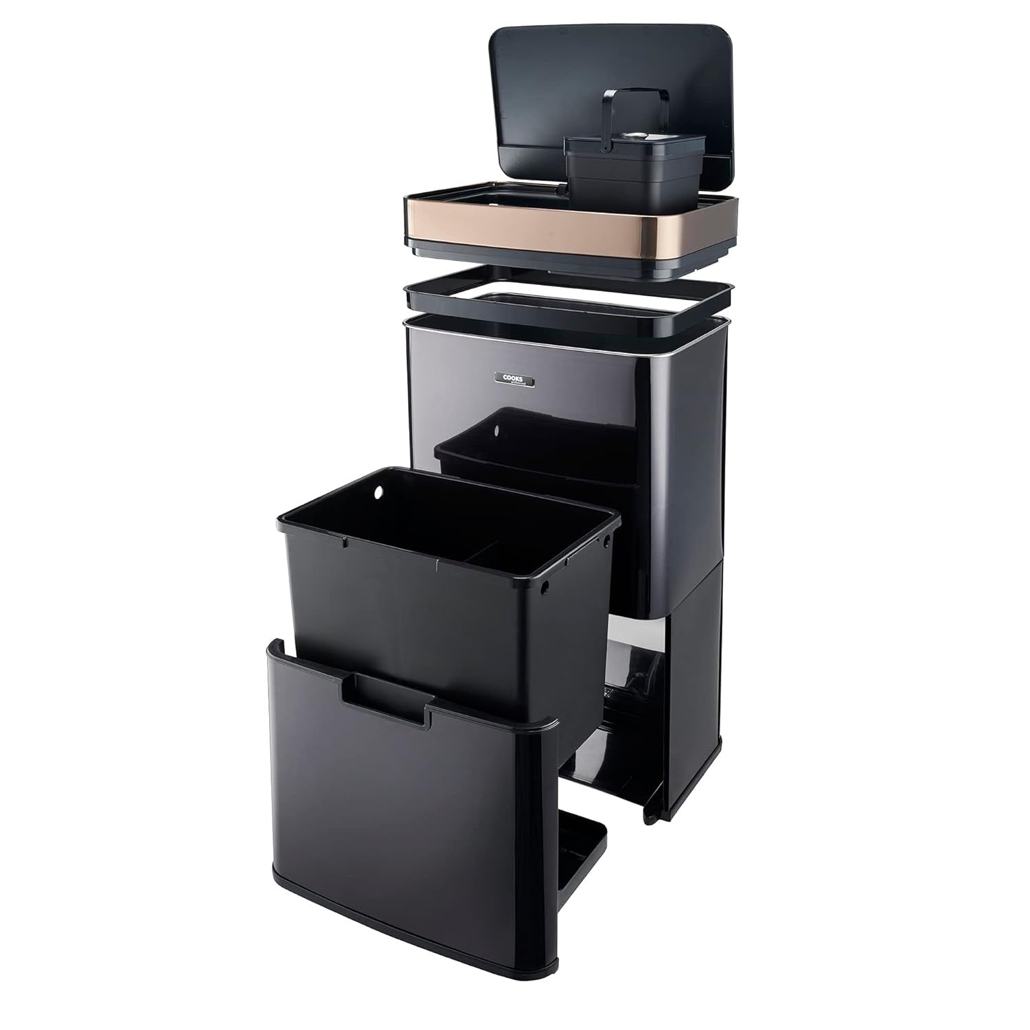 75L Dual Compartment Motion Sensor Kitchen Bin Black Copper