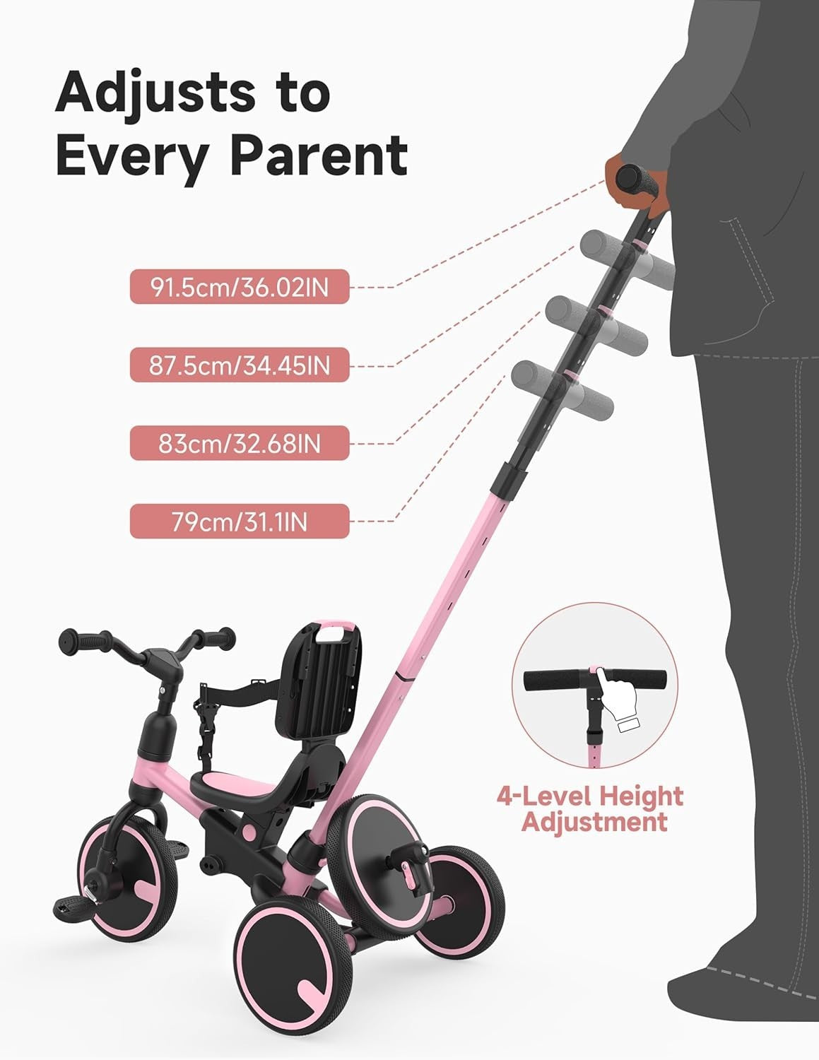 5 In 1 Toddler Tricycle Push Handle Safety Belt Balance Bike Kids Trike