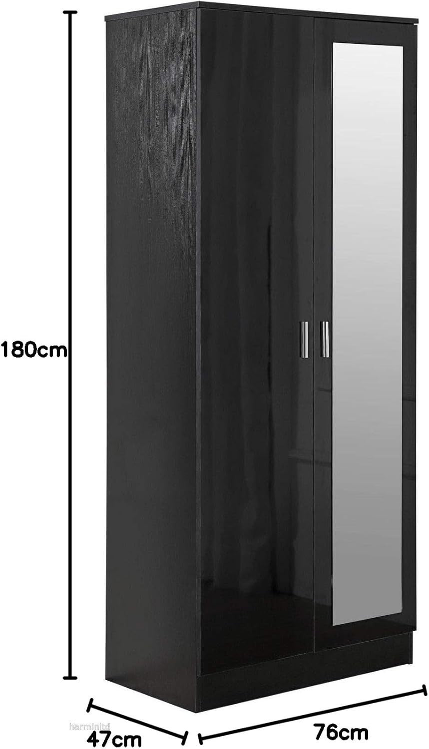 Mirrored 2 Door Wardrobe with Drawers Soft Close Storage Bedroom Furniture