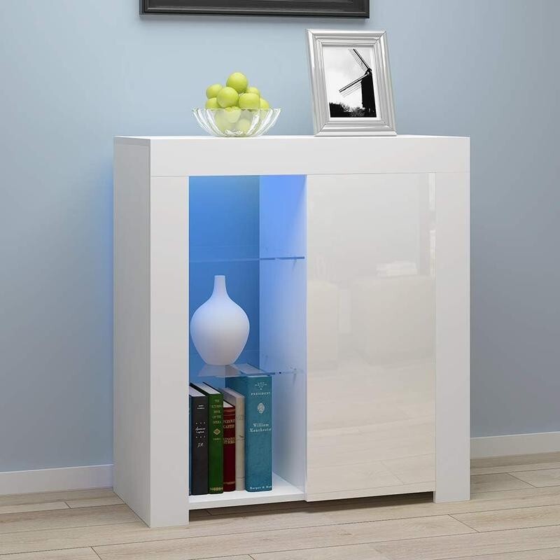 White High Gloss LED Sideboard Cabinet RGB Light Display Unit Storage Shelf