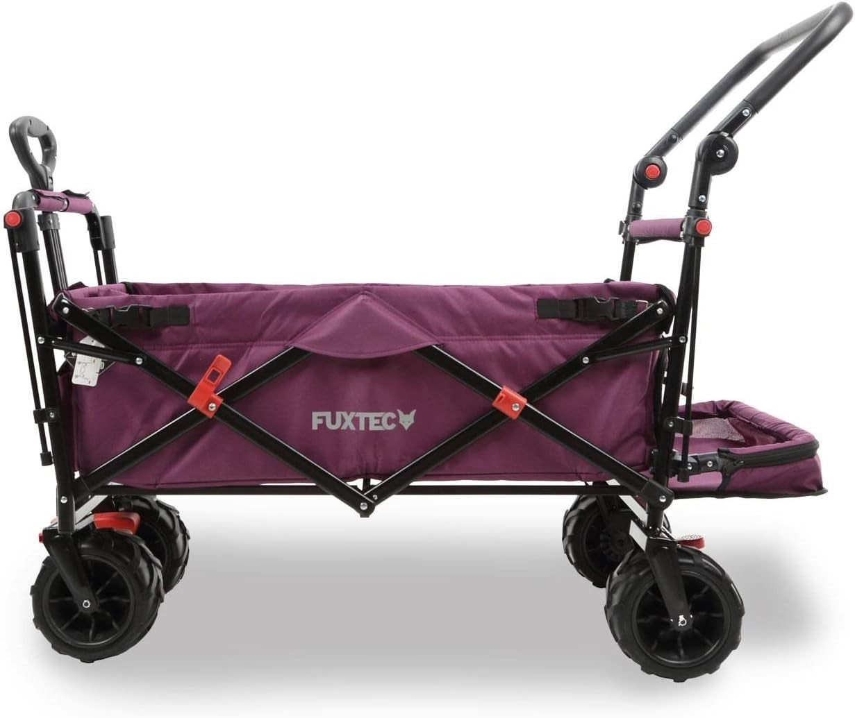 Purple Beach Wagon w/ Roof Extra-Wide Wheels Folding Cart Push Handle & Brake