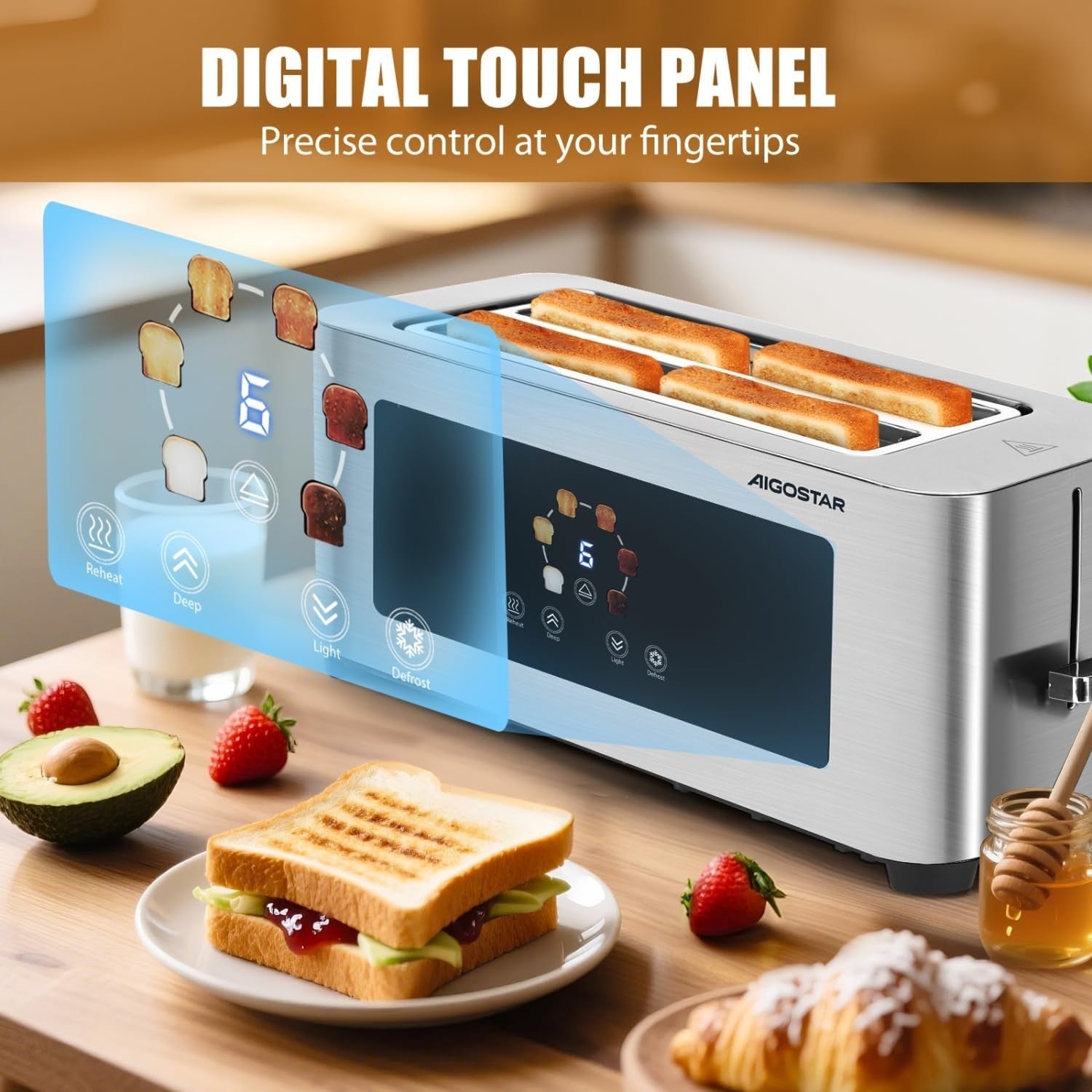 4-Slice Long Slot Toaster Stainless Steel Digital Touch Extra-Wide Slots