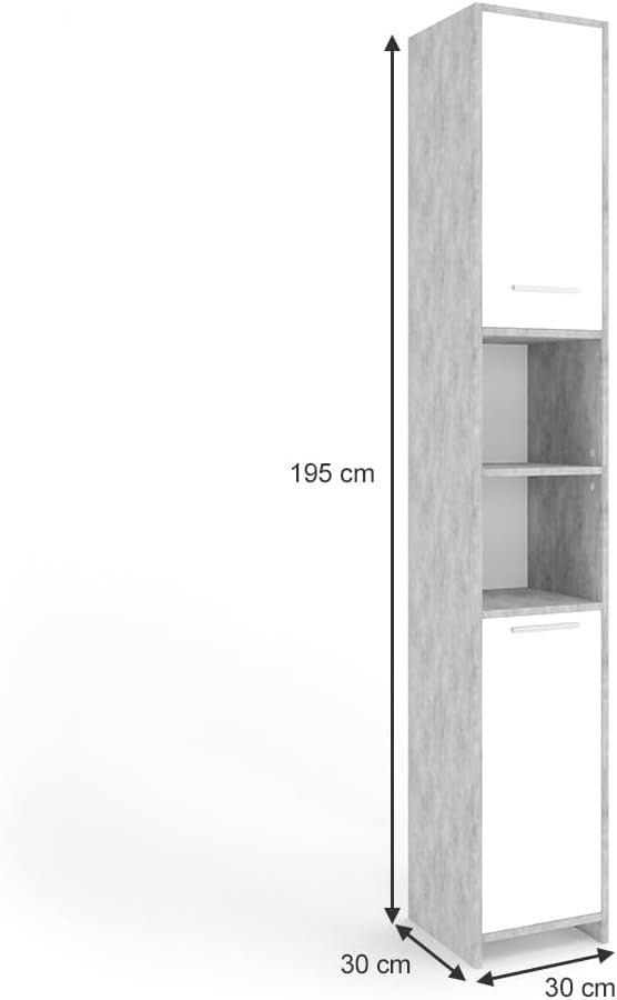Tall Bathroom Storage Cabinet with Doors & Shelves, Slim 30x190 cm