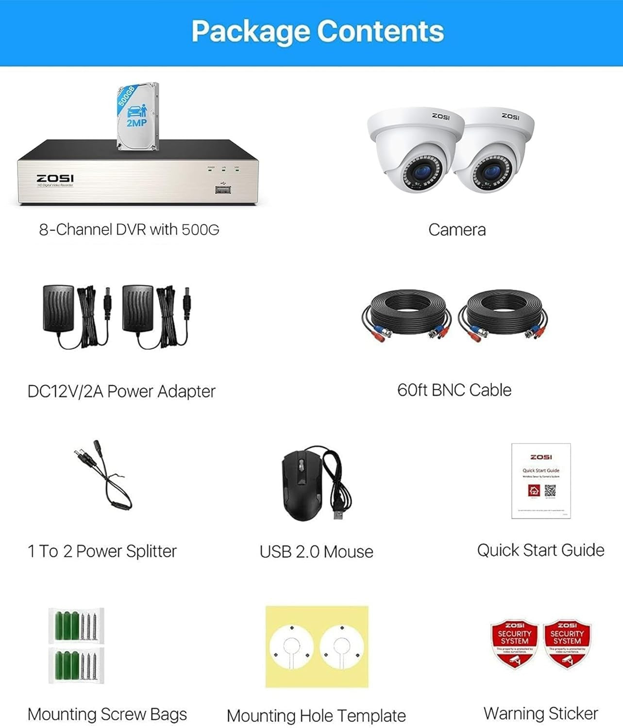 1080P CCTV Security Camera System 8CH DVR 500GB HDD AI Detection