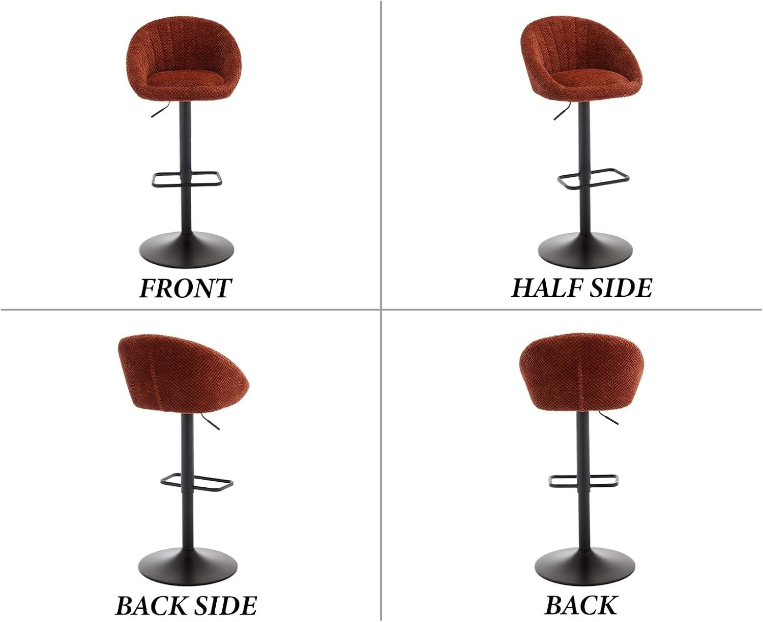 Set of 4 Brown Chenille Bar Stools Adjustable Swivel Counter Chairs