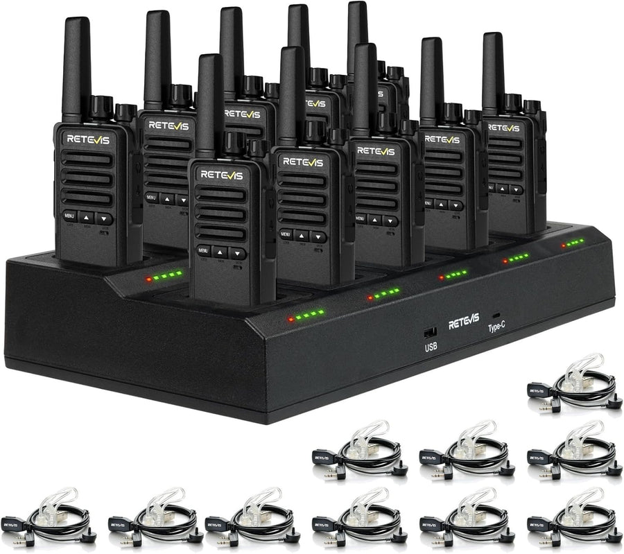 Professional Walkie Talkies 10 Pack PMR446 USB-C 2 Way Radios Charger