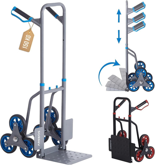 Foldable Stair Climber Sack Truck 150kg Steel Frame Adjustable Handle Grey