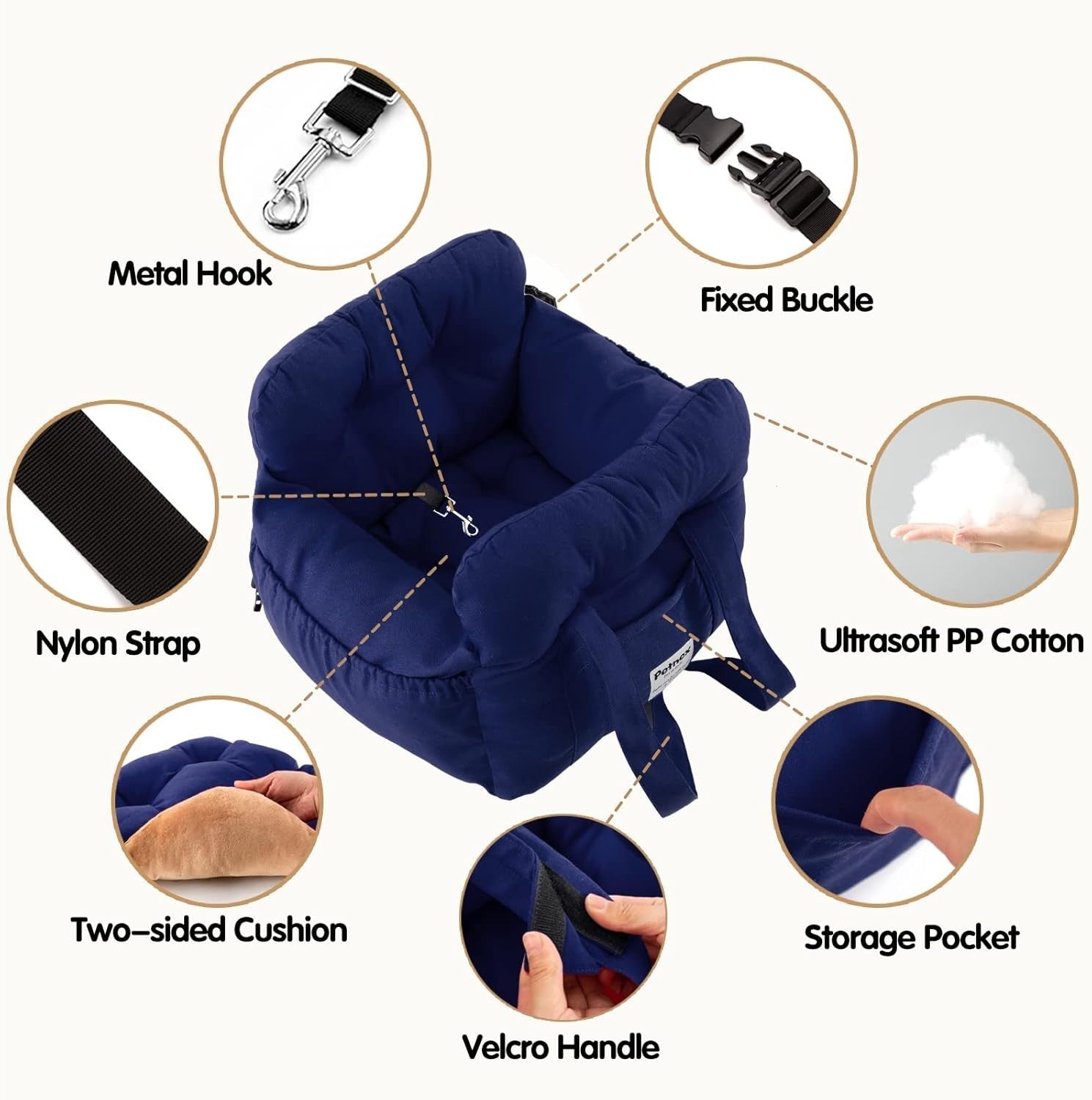 Small Dog Car Booster Seat Pet Travel Carrier Bed Safety Leash Navy