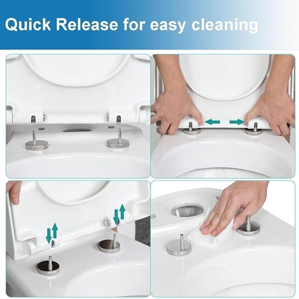 Square Soft Close Toilet Seat Quick Release Adjustable Hinges 42x36cm White