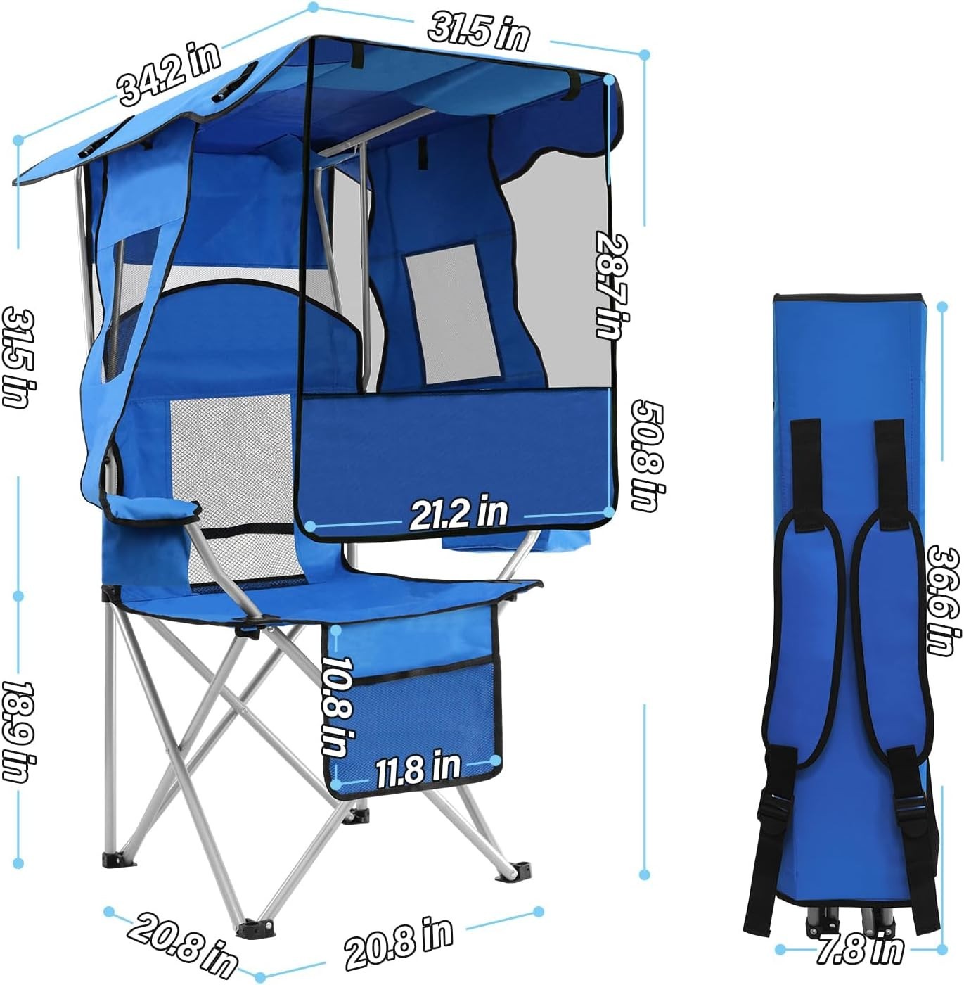 Foldable Beach Chair with Canopy Shade, Cooler Bag & Cup Holders Outdoor