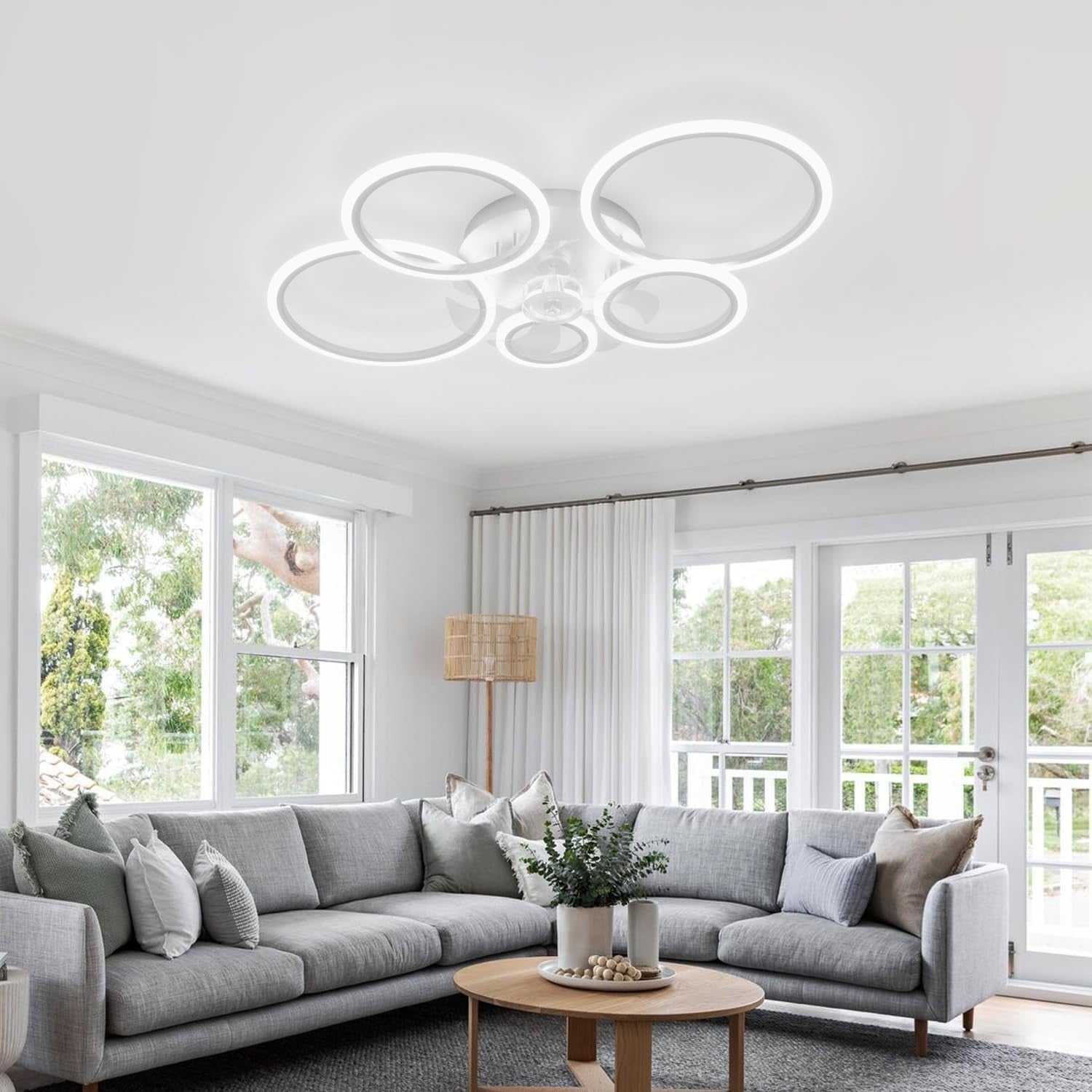 100CM Smart Ceiling Fan Light, 6 Speeds, LED, Remote, White