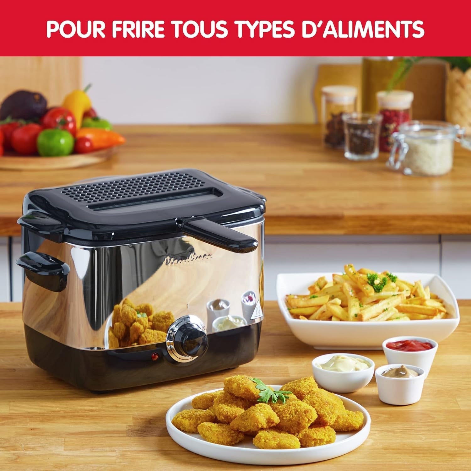 Mini Electric Deep Fryer 1L Compact 1000W Adjustable Temp Viewing Lid