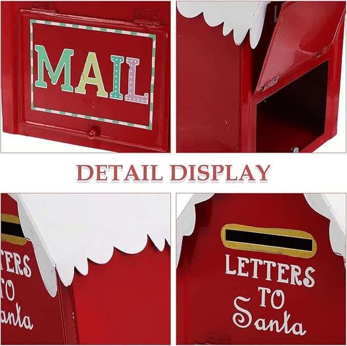 Red Metal Santa Mailbox Wall Mount – Holiday Letter Box for Indoor Outdoor Decor