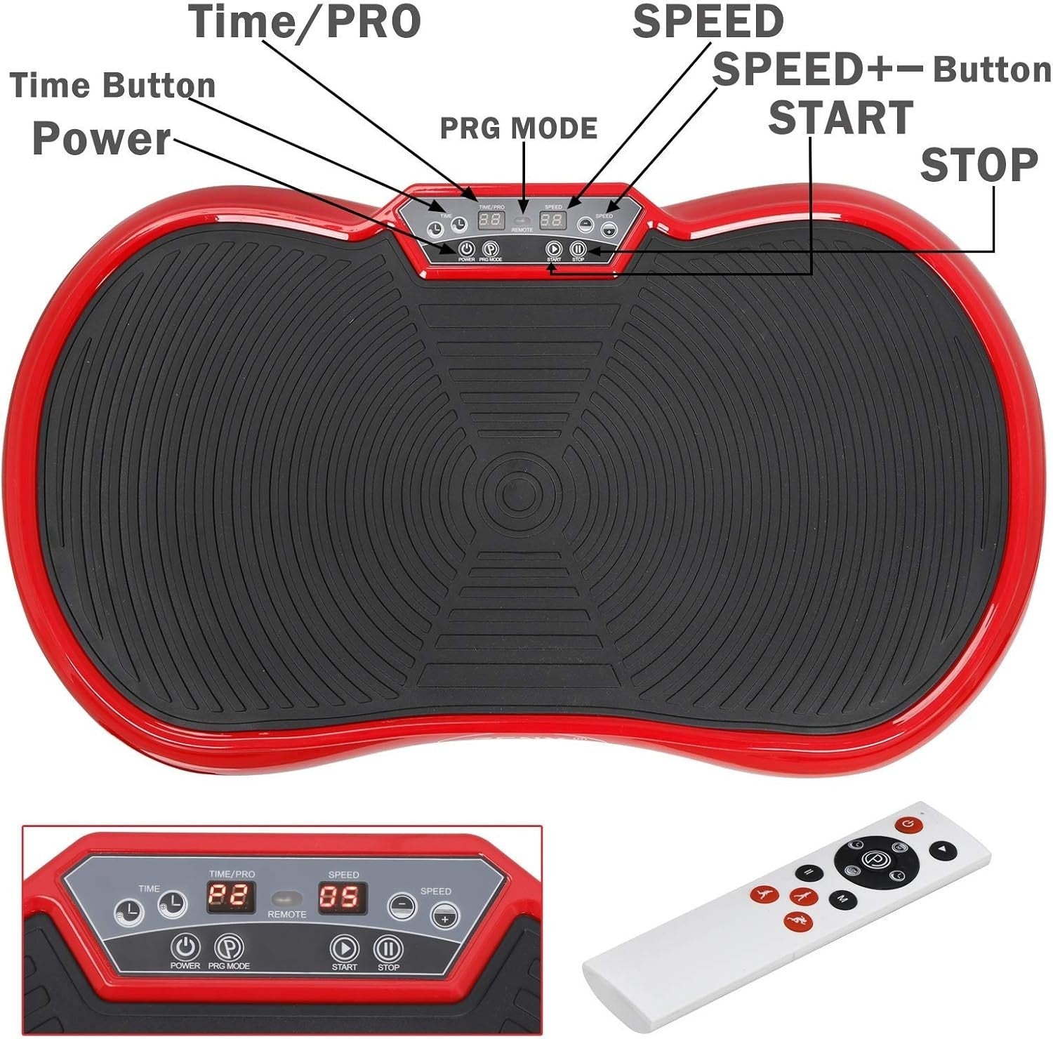 Red Vibration Plate Exercise Machine 99 Speeds Bluetooth Home Workout