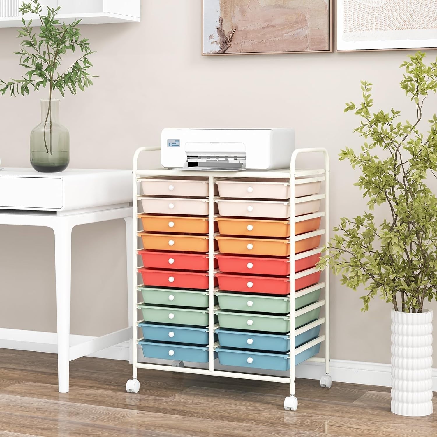 Colorful 20 Drawer Storage Trolley Rolling Cart Craft Office Organizer