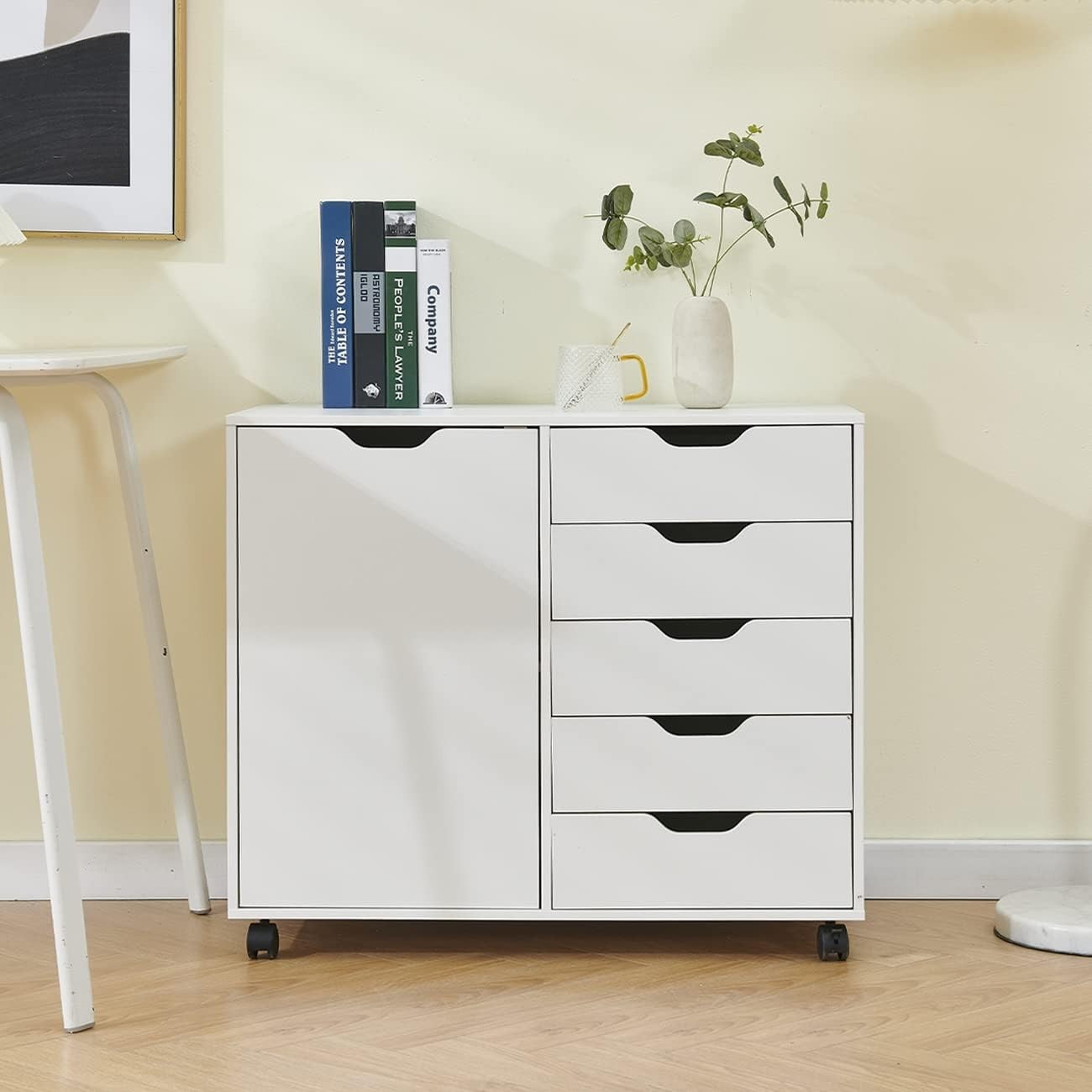 Rolling Lateral File Cabinet 5 Drawer Storage Cupboard Printer Stand