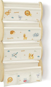 Kids Wall Mounted Bookshelf 4 Tier Floating Shelf with Pockets – Woodland Animal