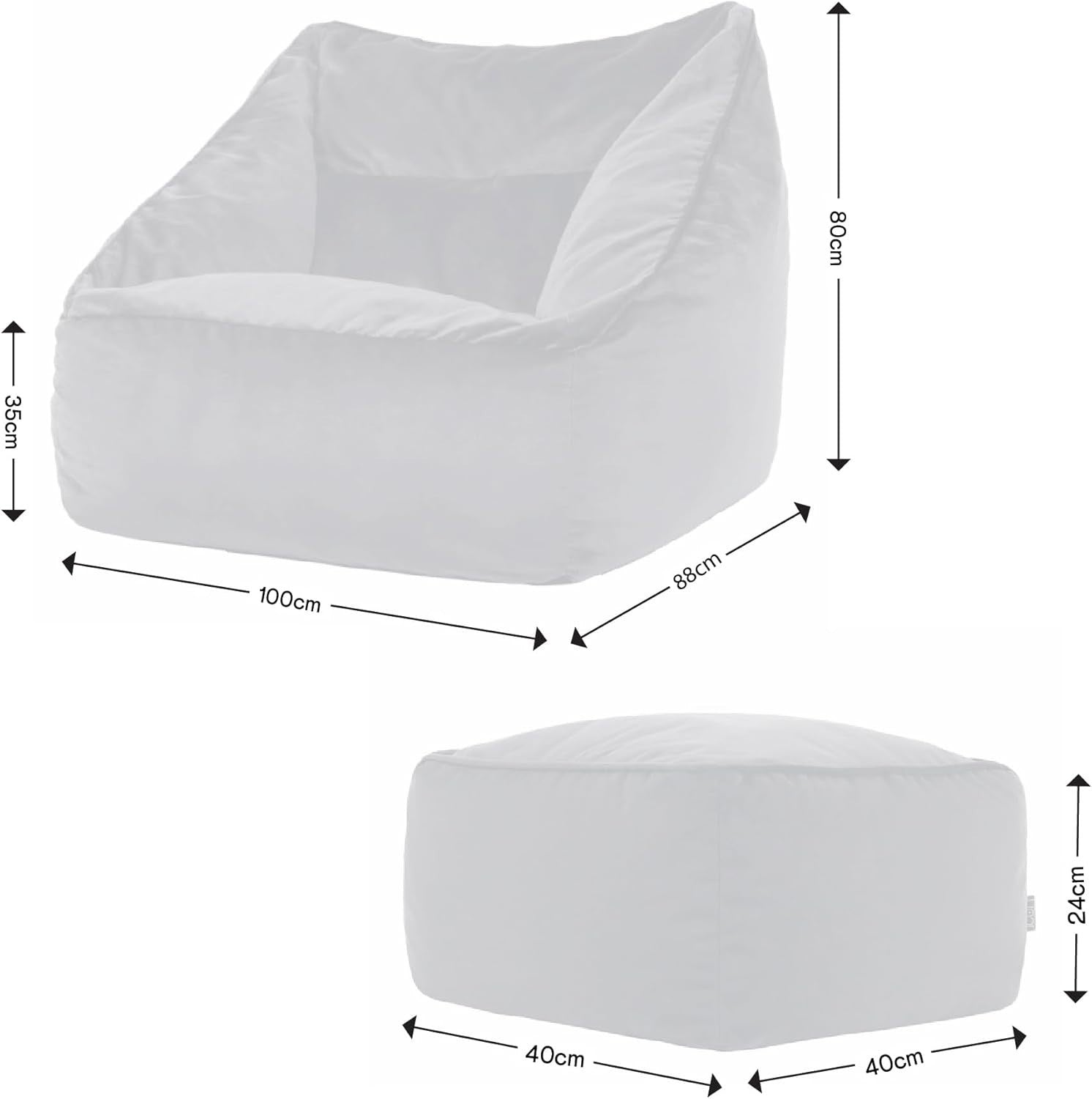 Ochre Yellow Velvet Bean Bag Chair Adult Armchair Set with Footstool