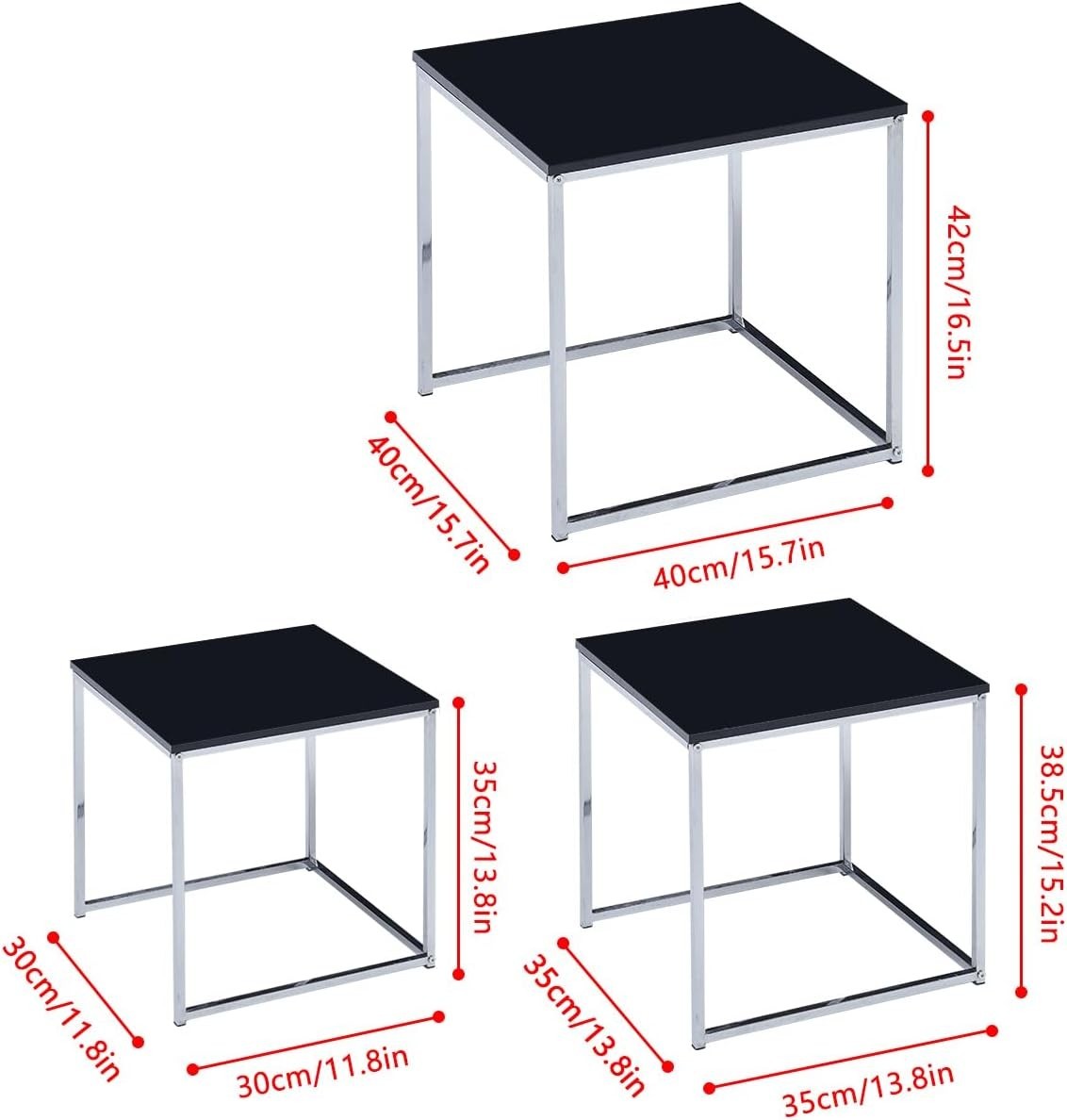 Set of 3 Black Nesting Coffee Tables Side End Bedside Lamp Table Wood Metal