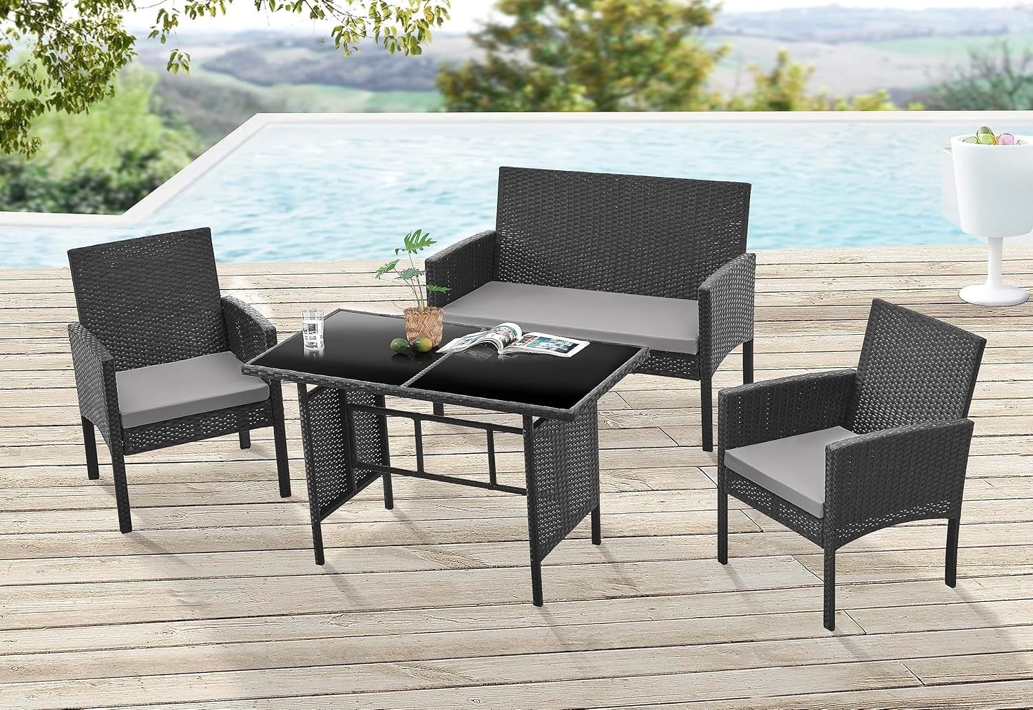 4 Seater Rattan Garden Furniture Set w/ Sofa Chairs Table Cushions