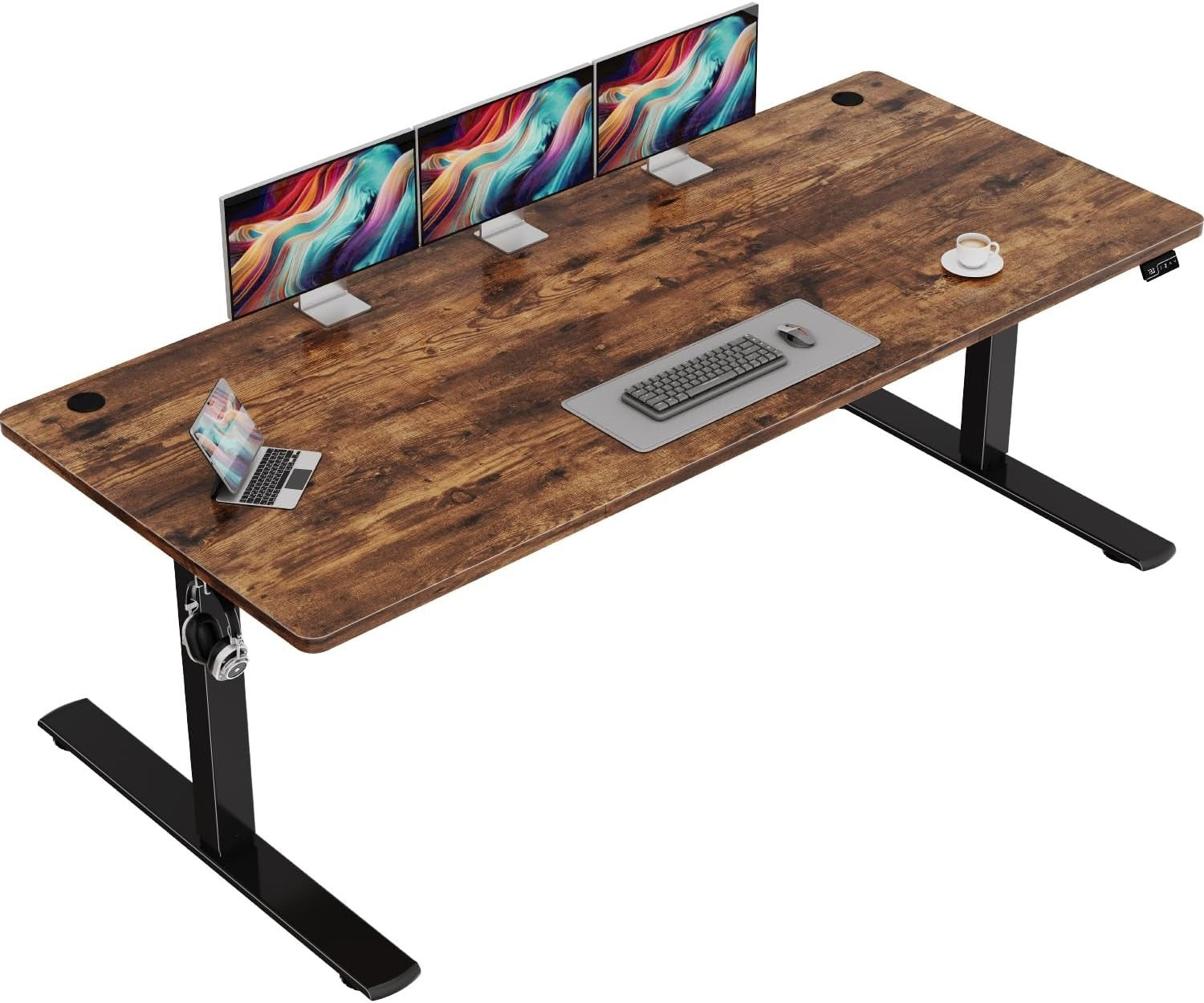 Rustic Brown Electric Standing Desk 180x80cm Adjustable Home Office Table