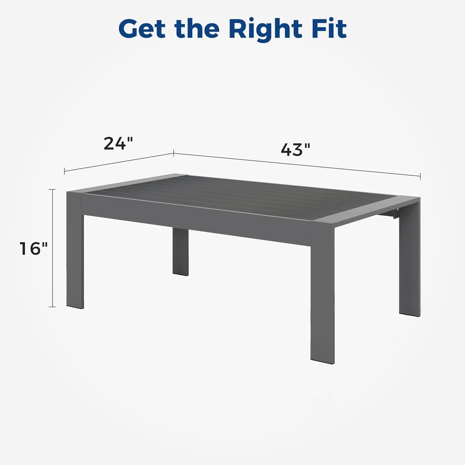 Aluminum Outdoor Coffee Table, Rectangle Patio Table Dark Grey 109x61cm