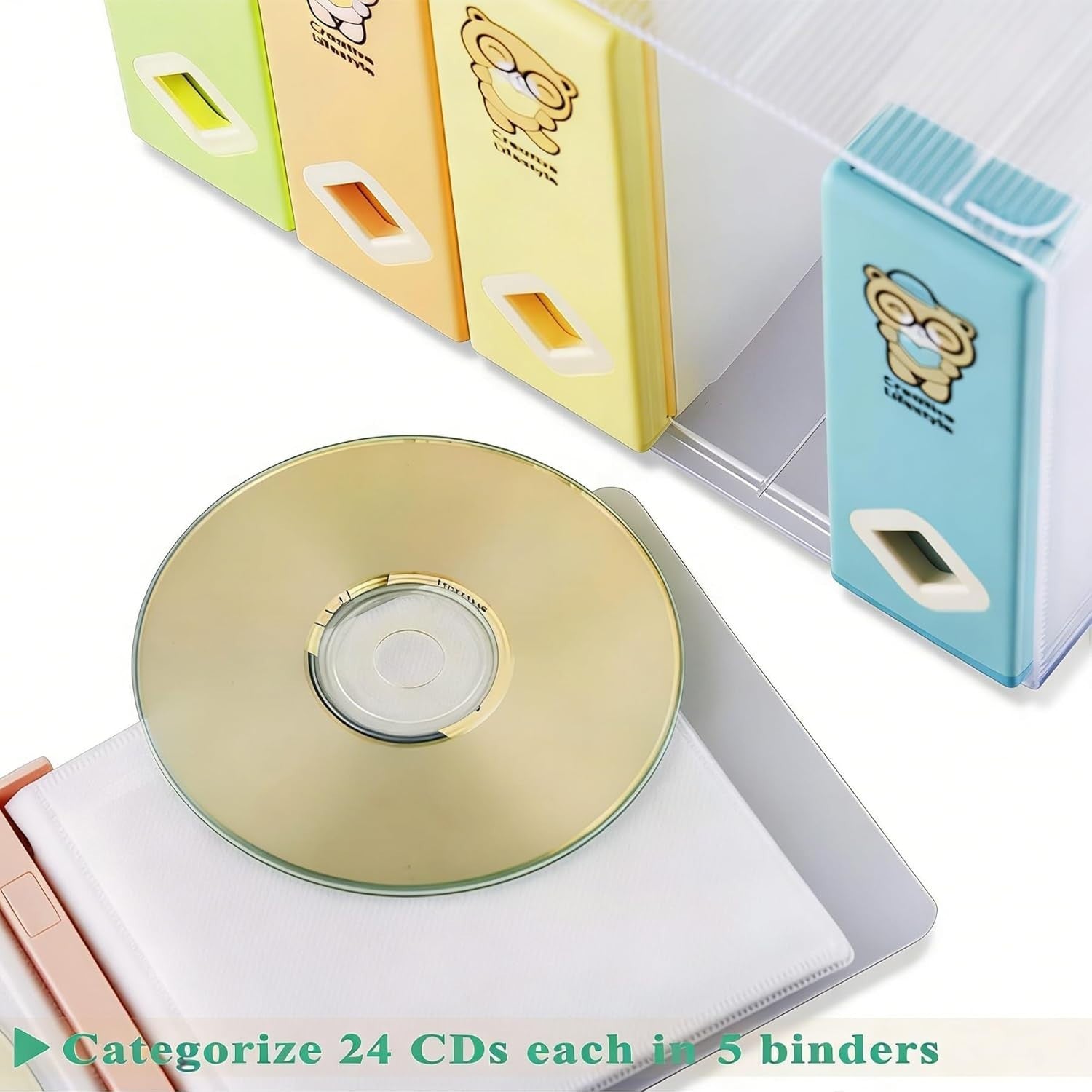 CD DVD Storage Box Holds 120 Discs Media Organizer Colorful Bear