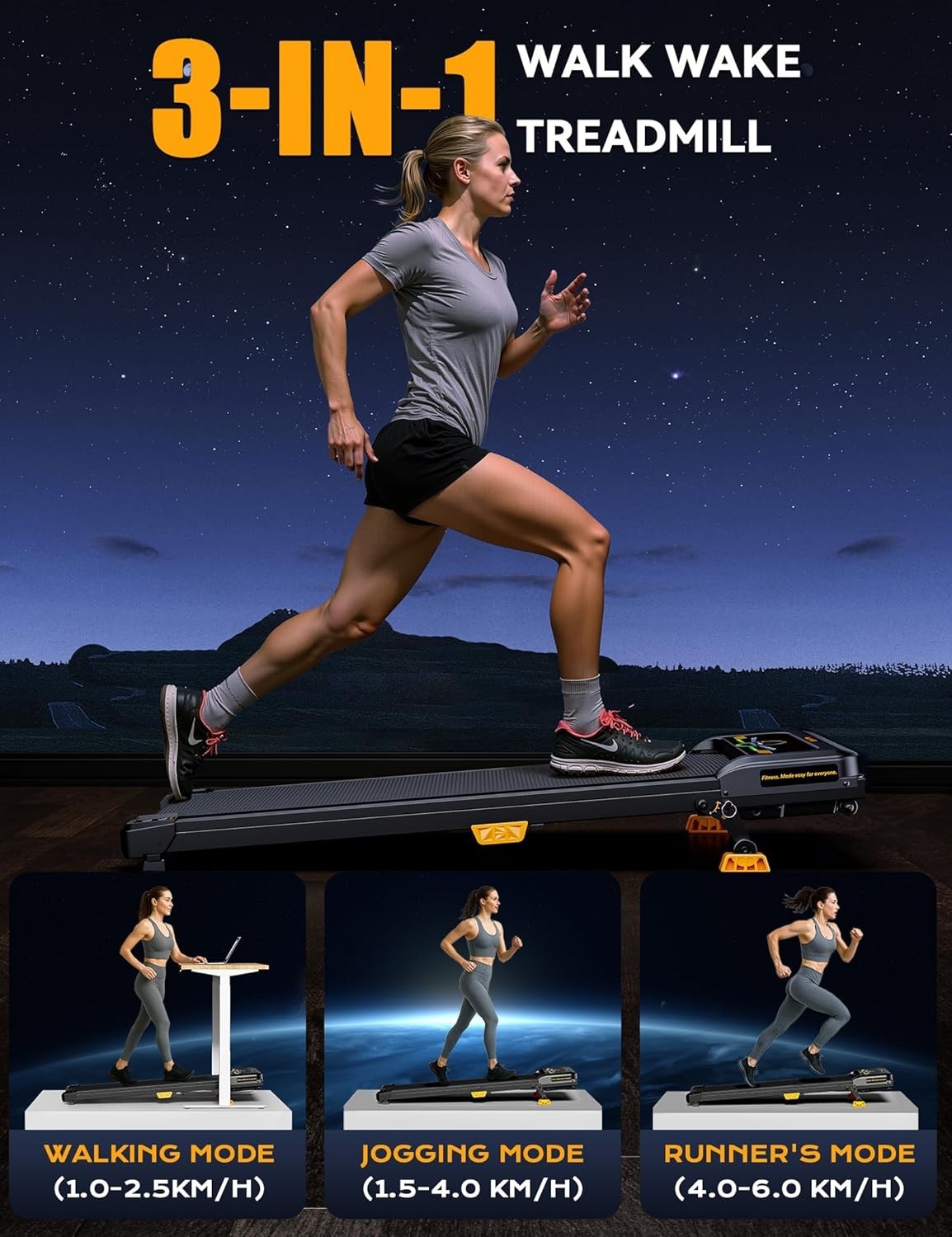 Compact Under Desk Treadmill 6km/h Incline Quiet Home Office Workout