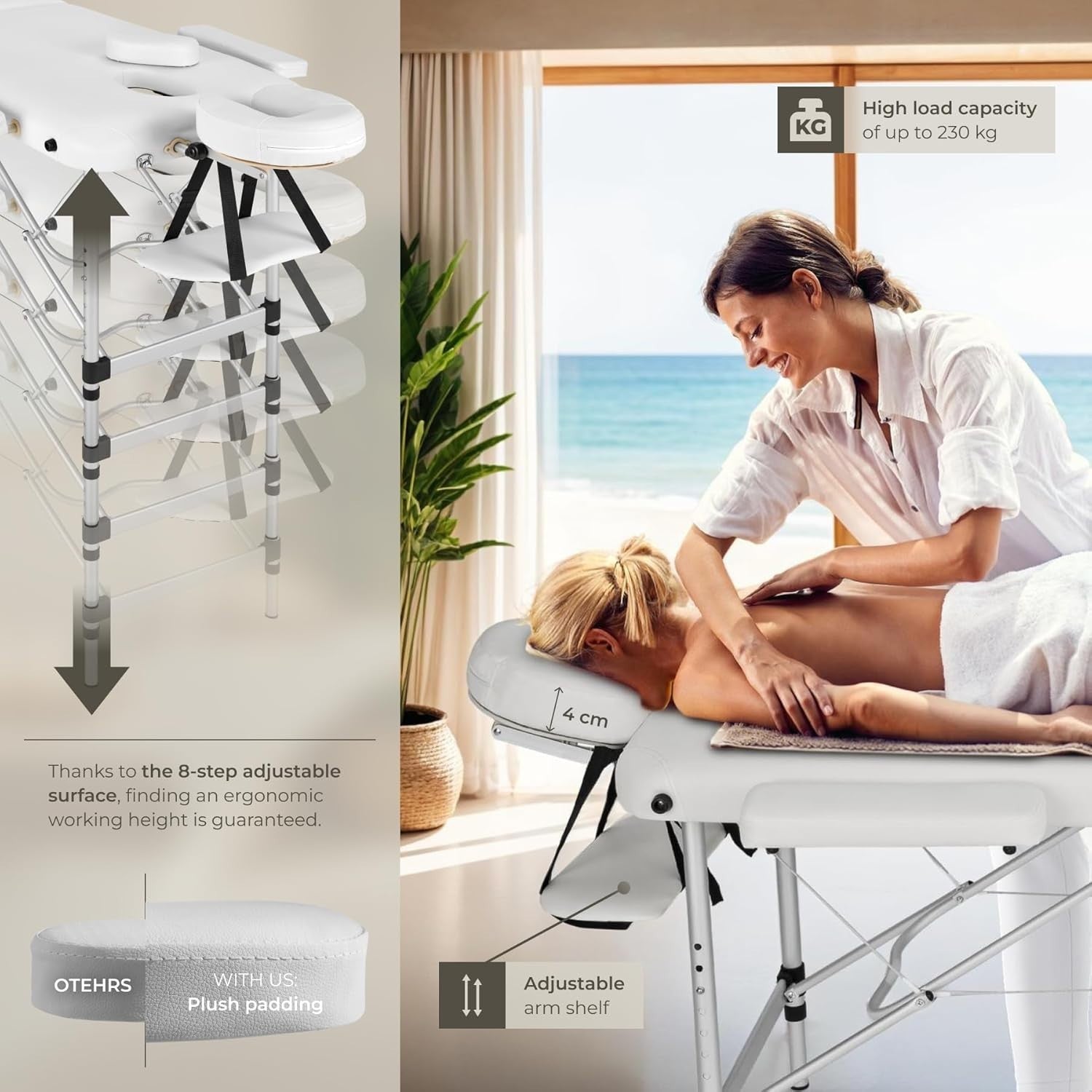 Portable Massage Table Foldable Height Adjustable Aluminium Bed + Bag White