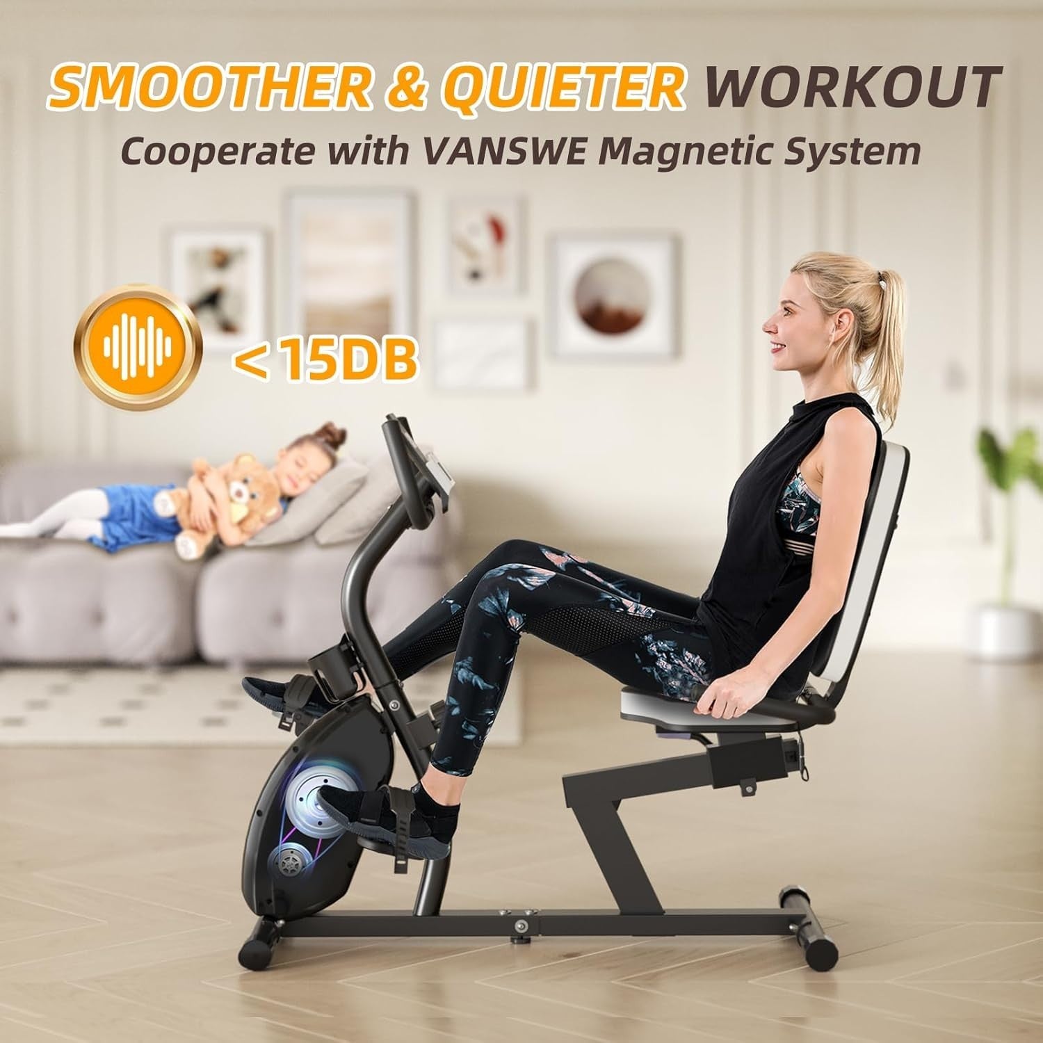 Recumbent Exercise Bike Magnetic 16-Level Bluetooth LED Heart Rate Home Fitness