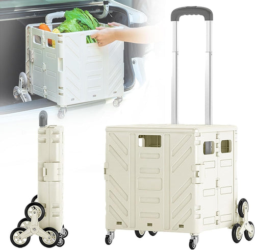 Foldable 50KG Grocery Cart w/ Lid 360° Wheels Stair Climber Lightweight Trolley