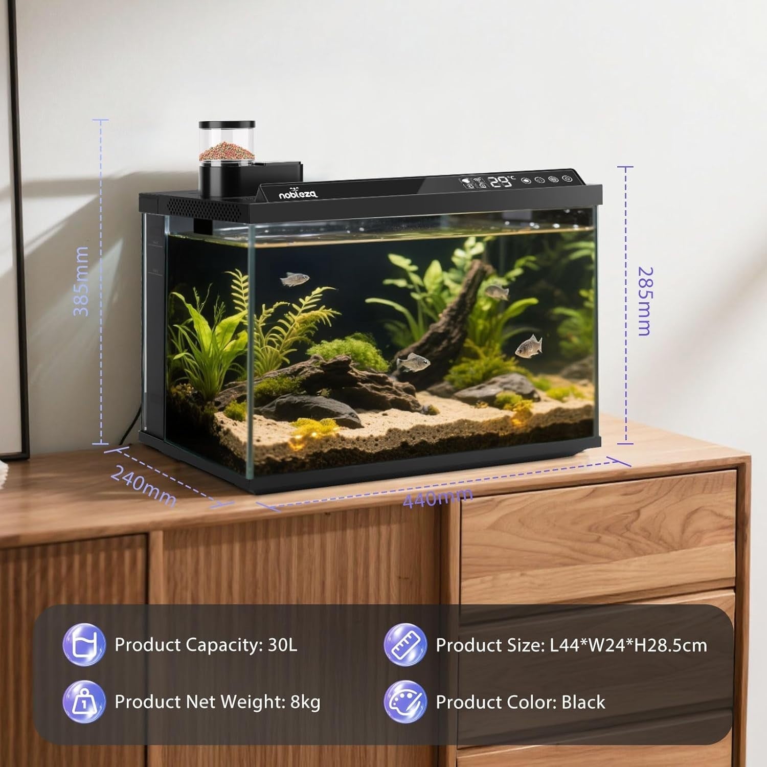 30L Smart Aquarium Starter Kit with App Control & LED Plant Light