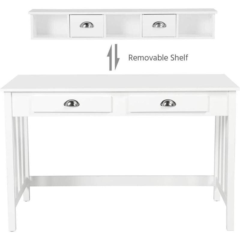 White Computer Desk 4 Drawer Home Office Table Hutch Laptop Workstation