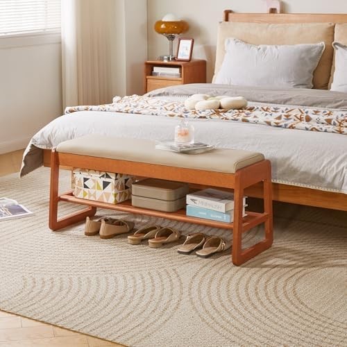 Extra-Large 100cm Cherry Wood Shoe Storage Bench with Flip-Top & Cushion Seat