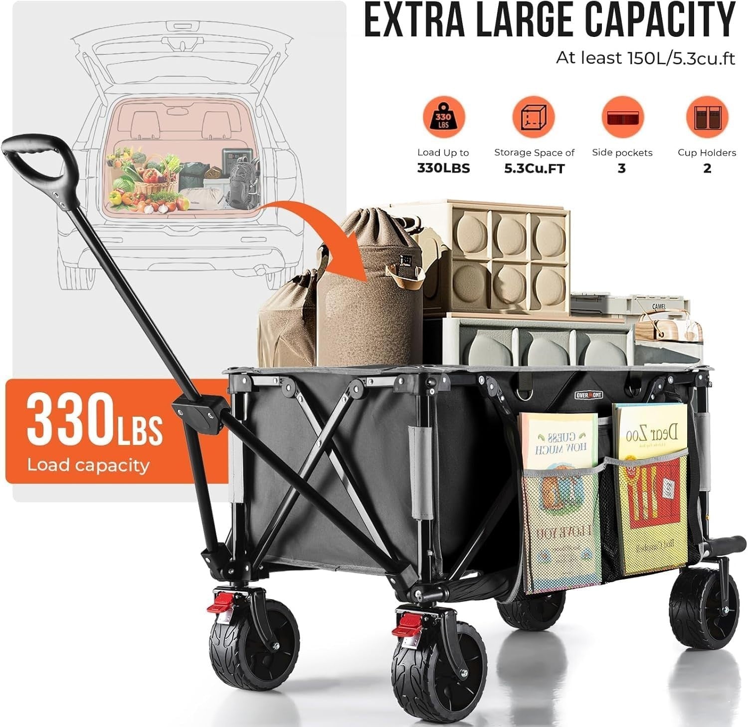 Heavy Duty Folding Camping Trolley Wide Collapsible Garden Beach Wagon 150kg