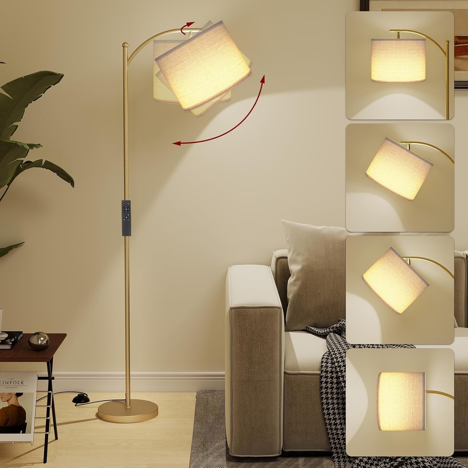 Gold LED Floor Lamp Remote Control Dimmable Adjustable Standing Reading Light