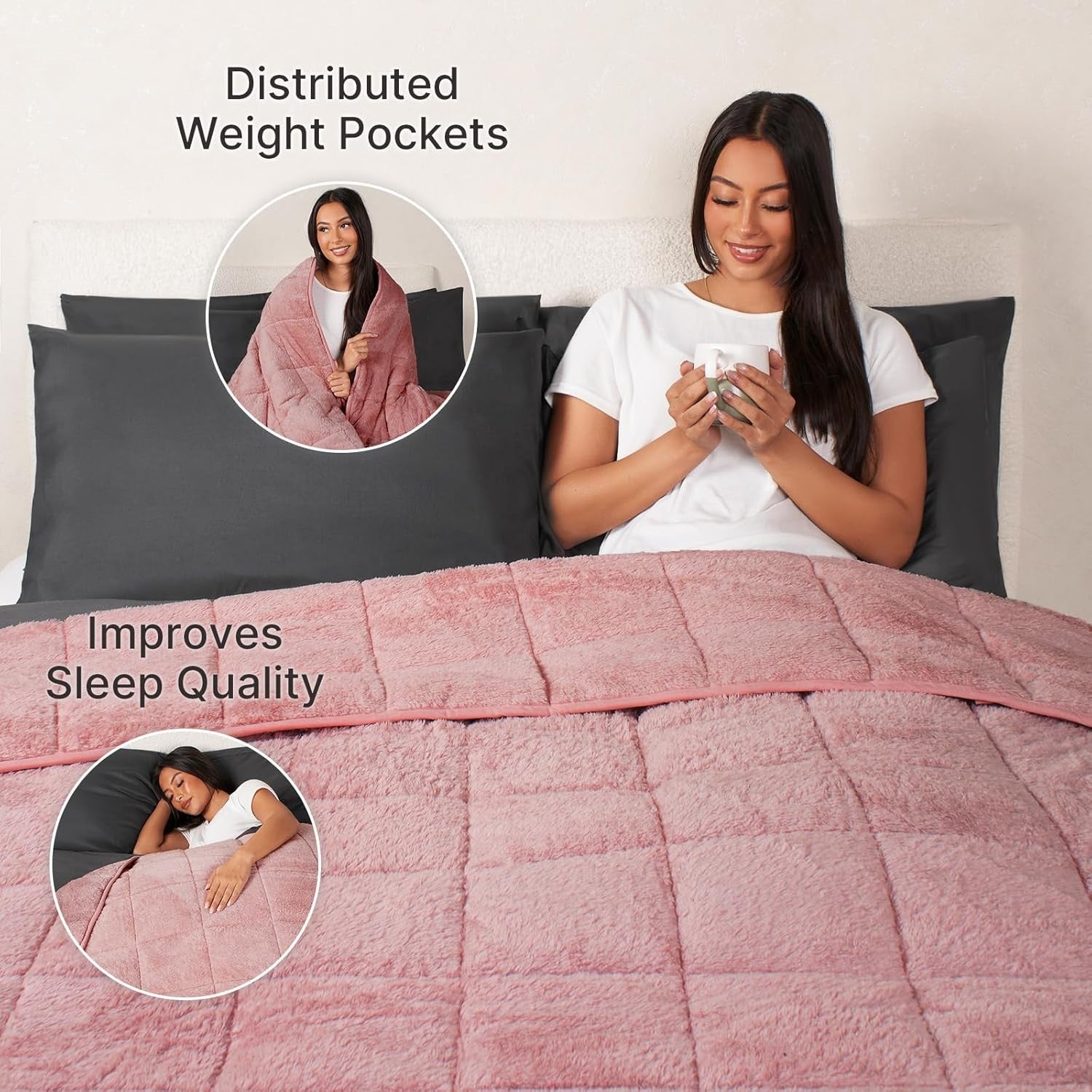 Teddy Fleece Weighted Blanket Blush Pink 8kg 150x200cm Calming Comfort