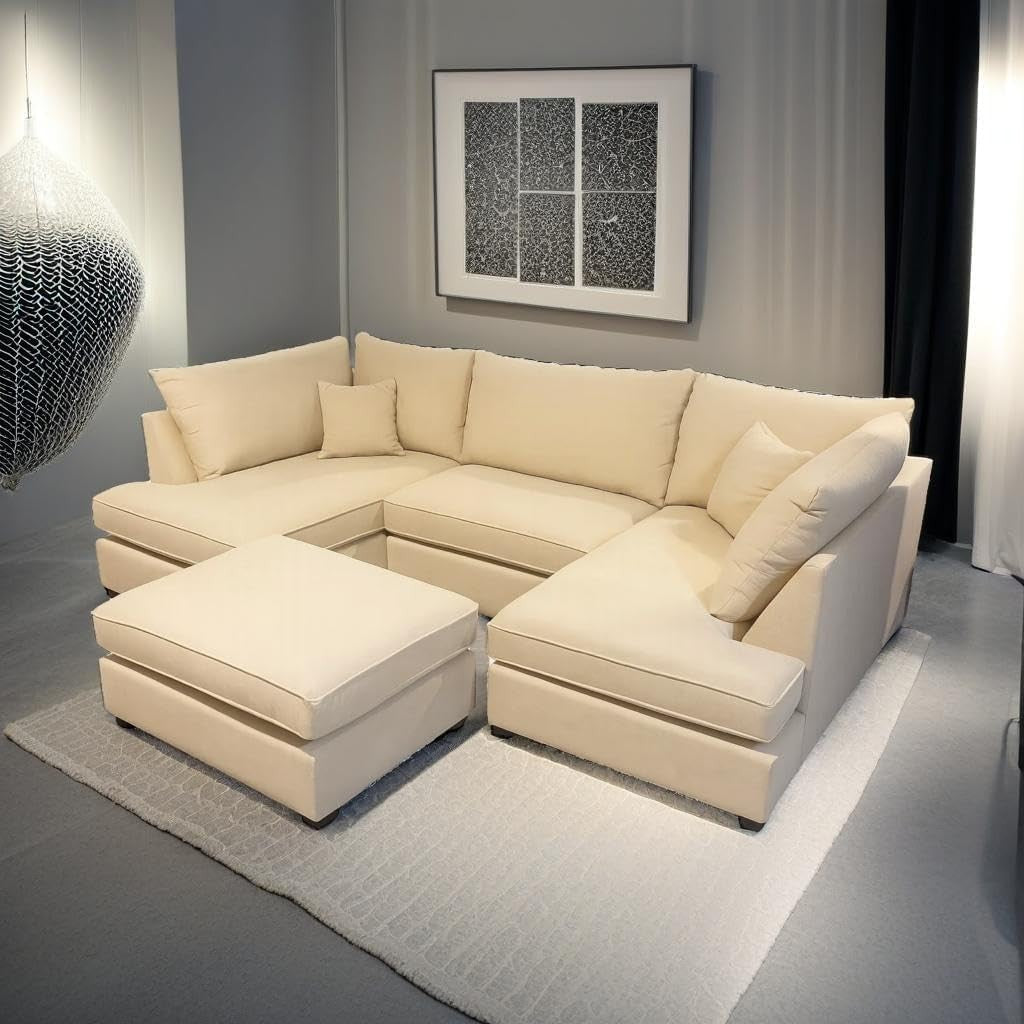 4PC U Shape Sofa with Footstool – Plush Sectional – 5/6 Seater Modular