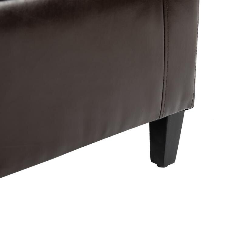 Brown Faux Leather Storage Ottoman Bench – Tufted Flip-Top Chest Seat 92cm