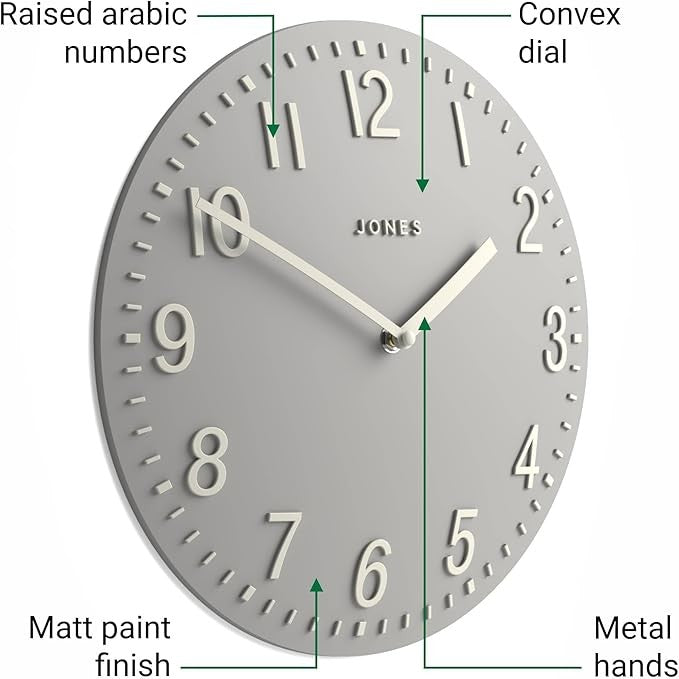 30cm Pale Grey Wall Clock Modern Convex Silent Design Easy-Read Home Decor