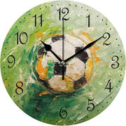 Soccer Wall Clock Green Art 25cm Silent Non-Ticking Sports Bedroom Decor Gift